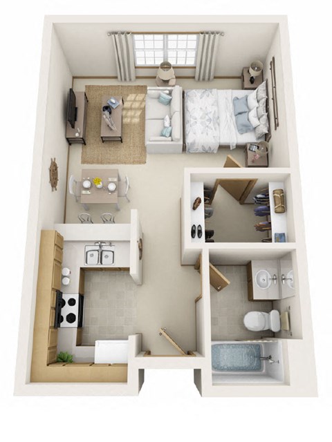 Floor plan for studio, 1 bath, 479 sqft
